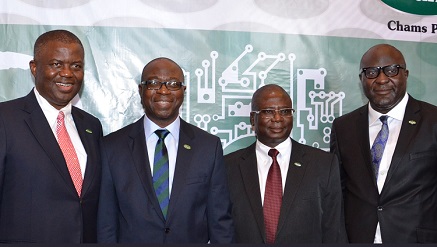 (L-r): Sir Demola Aladekomo, outgoing group managing director, Very Reverend Ayo Richards, chairman of the Board of Directors, Olufemi Williams, newly appointed group managing director, and Luqman Balogun, newly appointed, deputy group managing director, all of Chams Plc at its 31st Annual General Meeting held in Lagos recently.